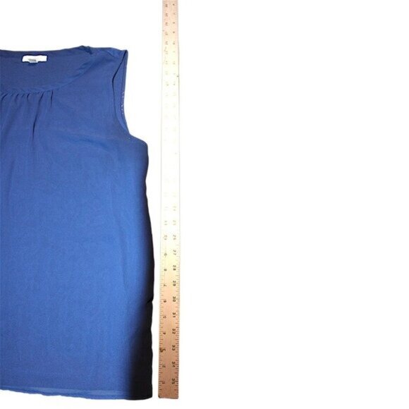 Roz & Ali XL Solid Navy Blue Sleeveless Blouse Pleated Neck Career Plus Size - Picture 6 of 8